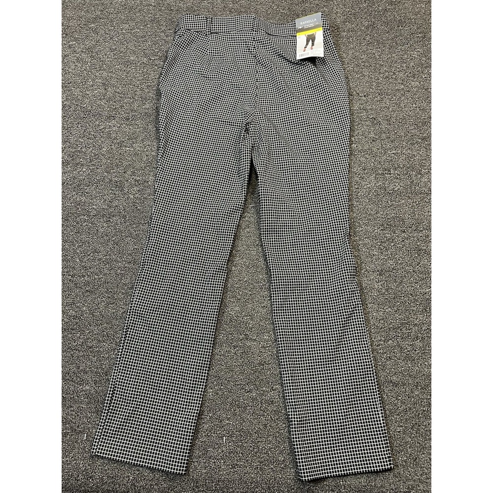 Rafaella Dress Pants Women's 8 High Pull-on Black White Grid Check Stretch Capri